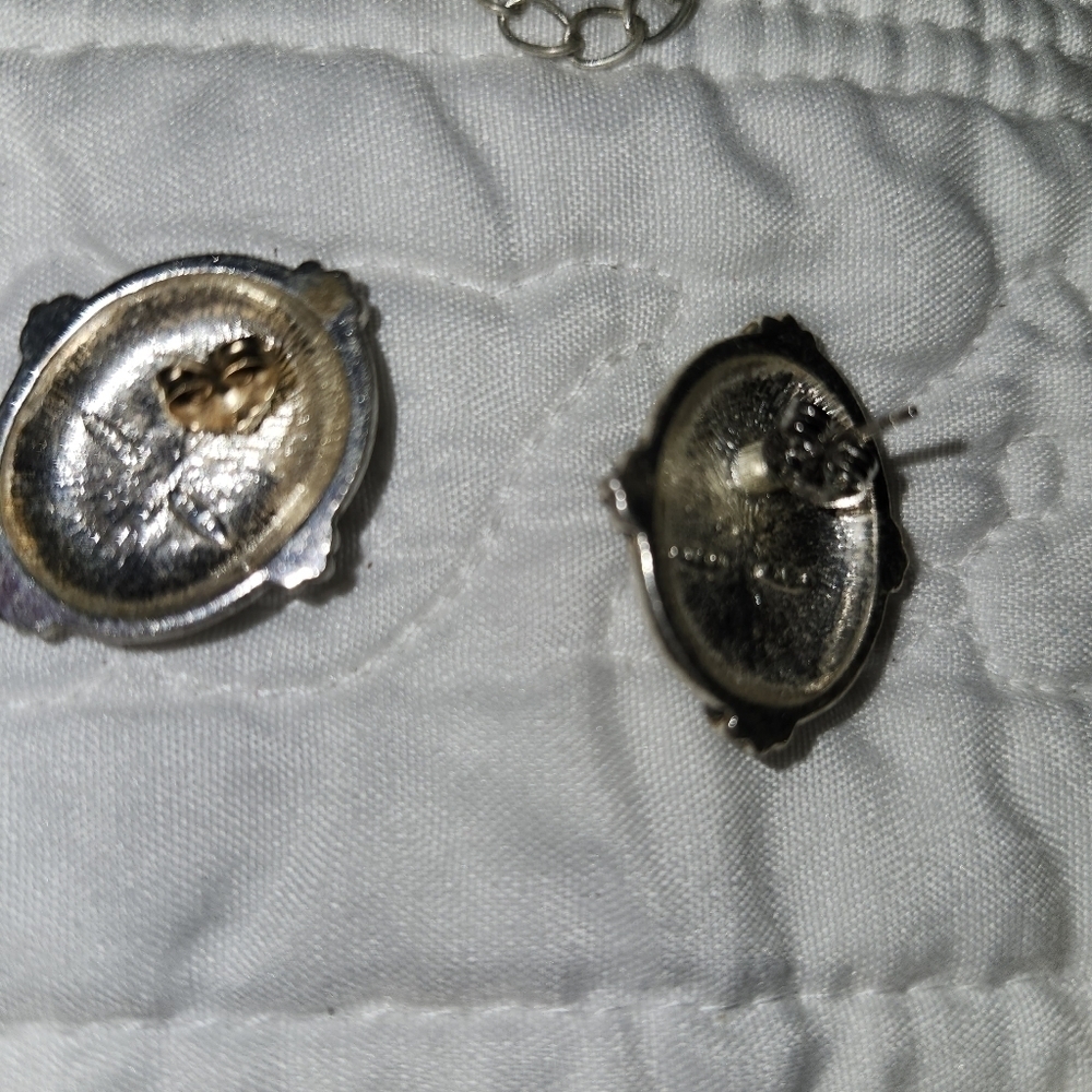 Choker necklace, with matching pierced, earrings, silver tone - Picture 2 of 5